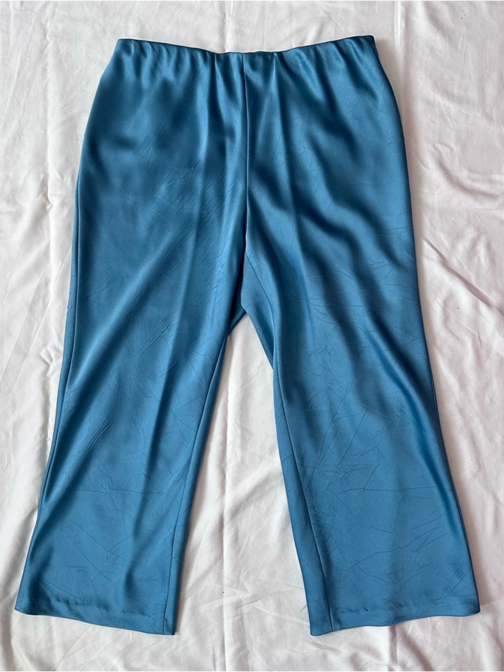 Vince Women's Blue Satin Wide Leg Flare Pants High Rise Elastic Waist Size L